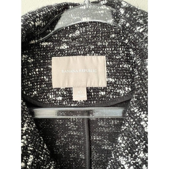 Banana Republic Womens Blazer Black White Tweed Size 10 Asymmetrical Zipper‎ - Picture 3 of 11